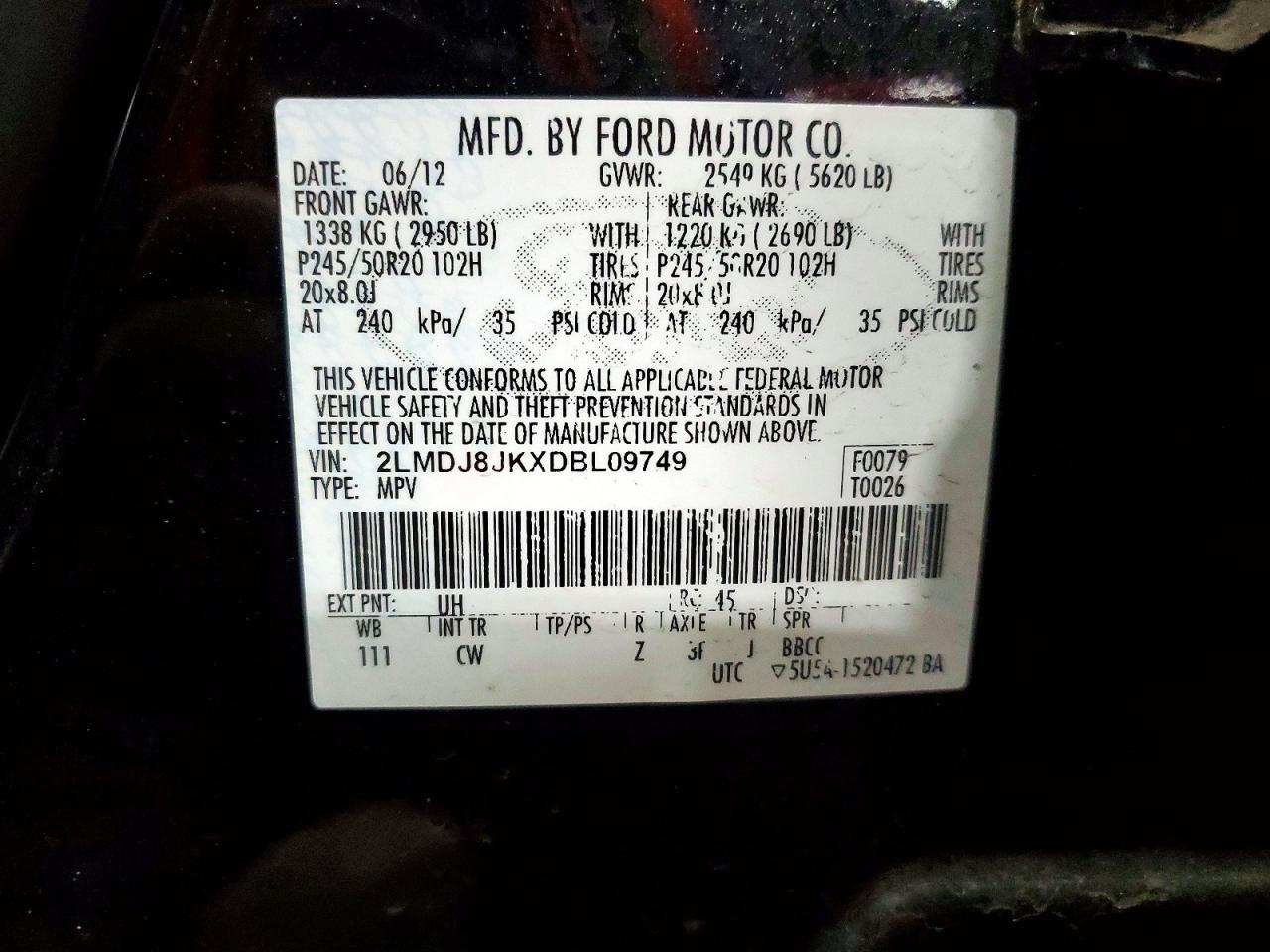 2013 Lincoln Mkx Black vin: 2LMDJ8JKXDBL09749