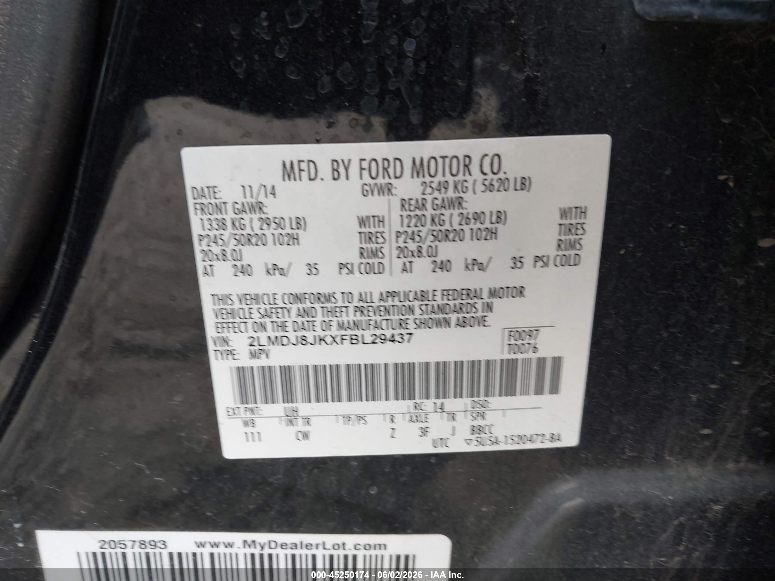 2015 Lincoln Mkx   Black vin: 2LMDJ8JKXFBL29437