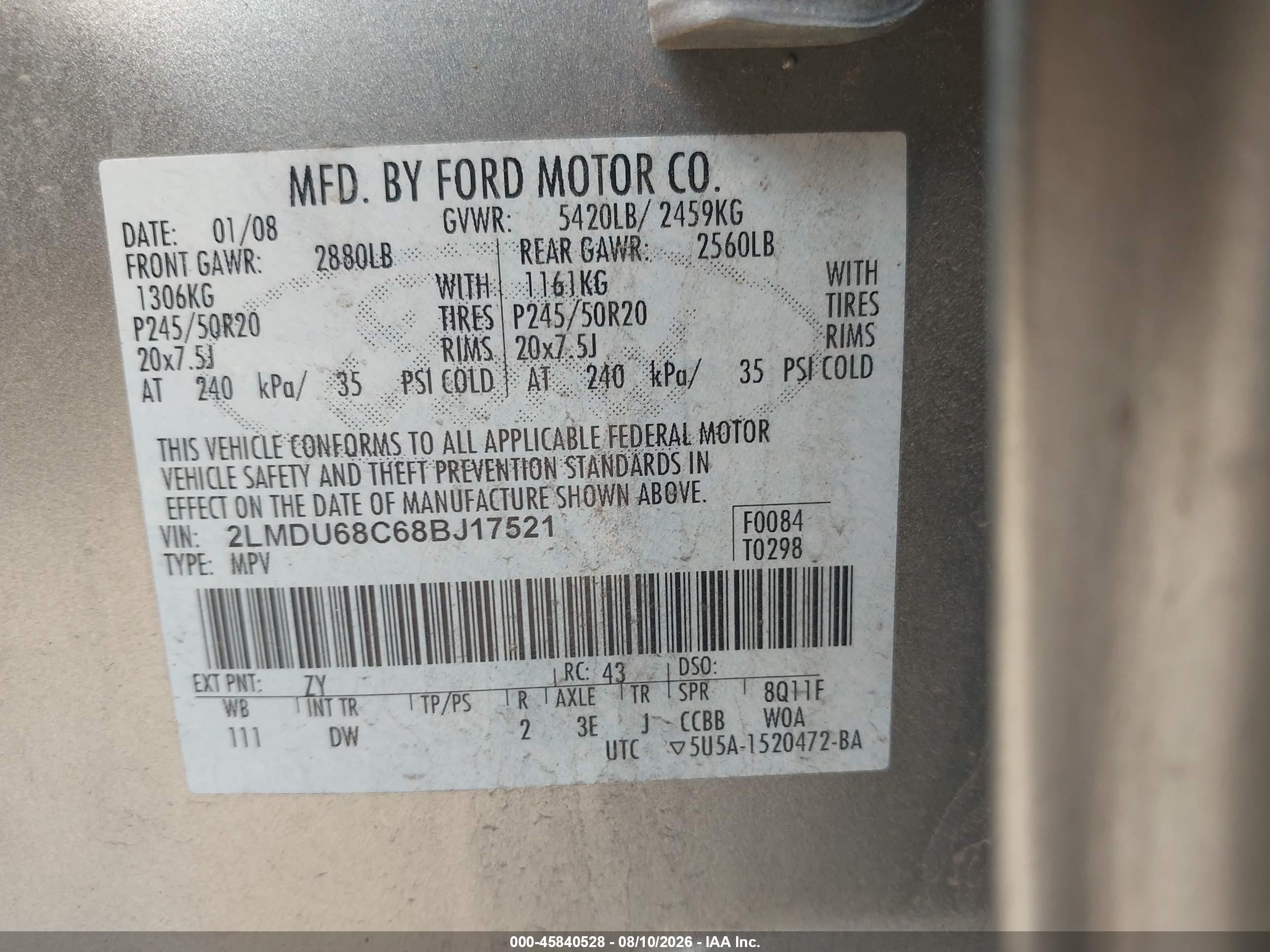 2008 Lincoln Mkx   Silver vin: 2LMDU68C68BJ17521