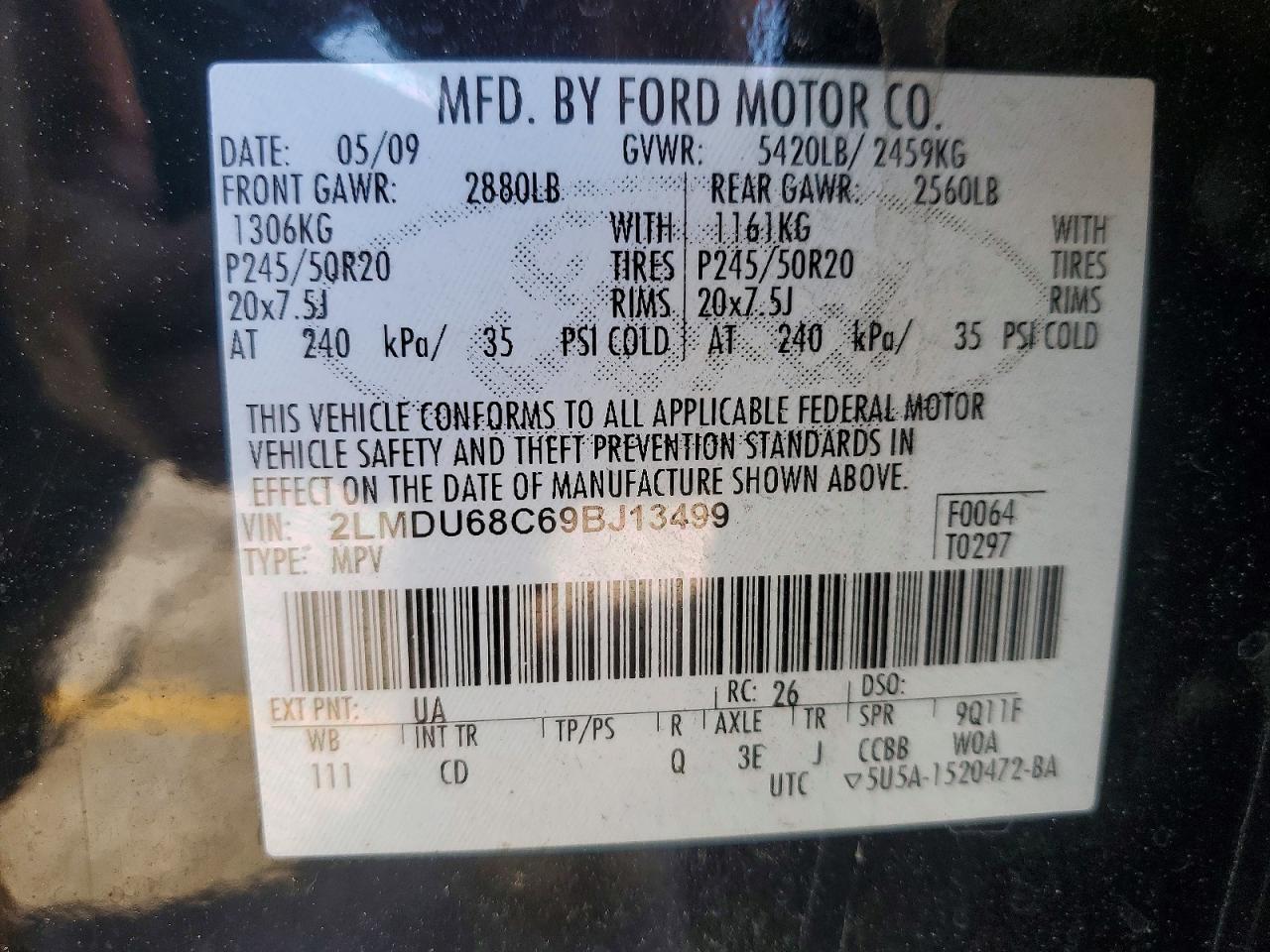 2009 Lincoln Mkx Black vin: 2LMDU68C69BJ13499