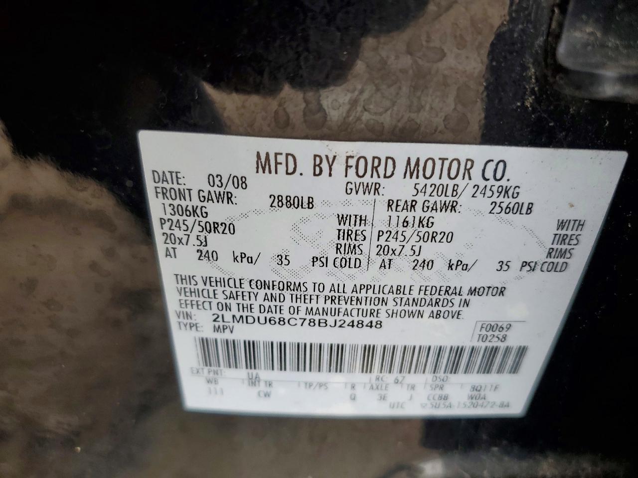 2008 Lincoln Mkx Черный vin: 2LMDU68C78BJ24848