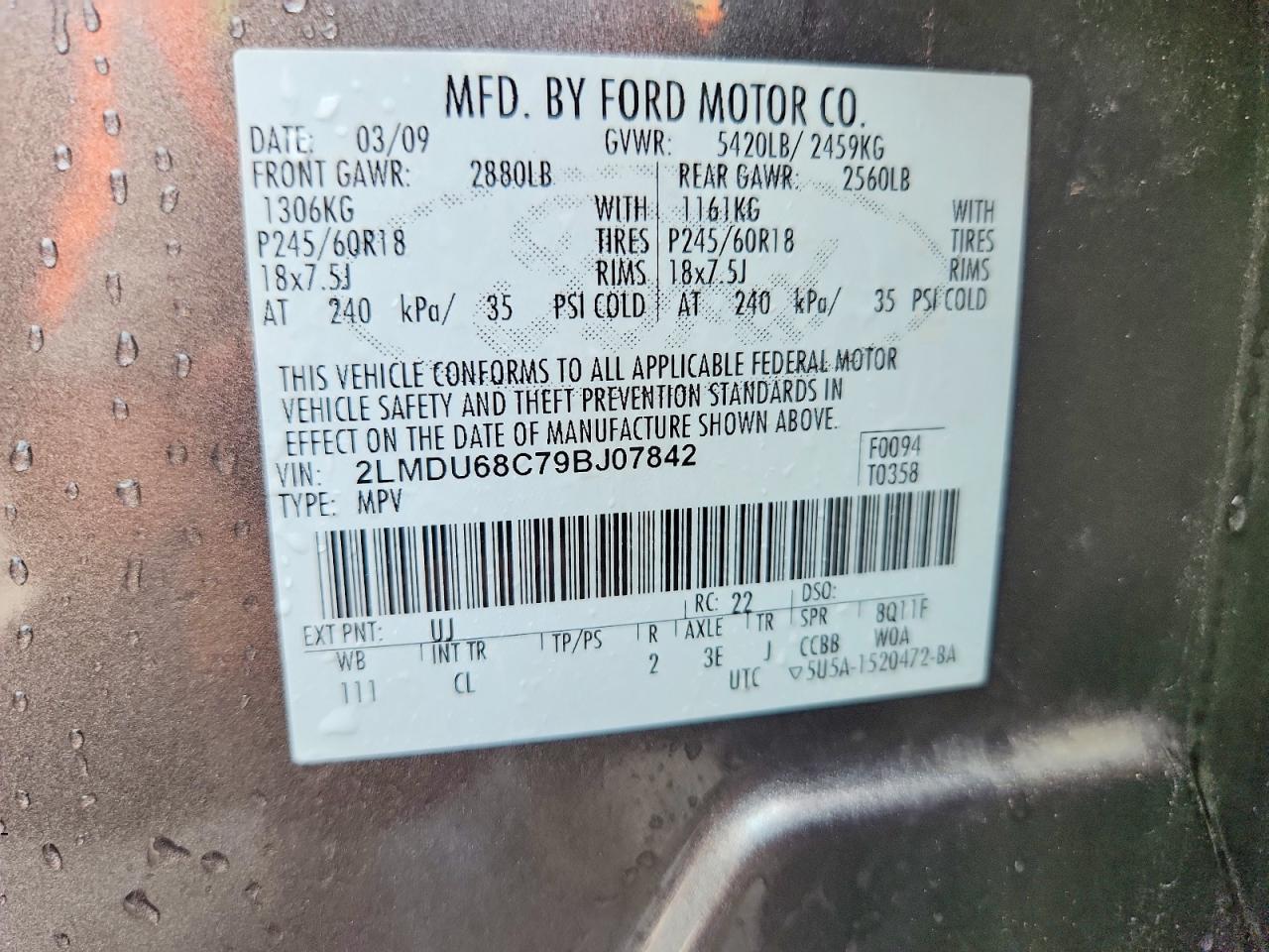 2009 Lincoln Mkx Gray vin: 2LMDU68C79BJ07842
