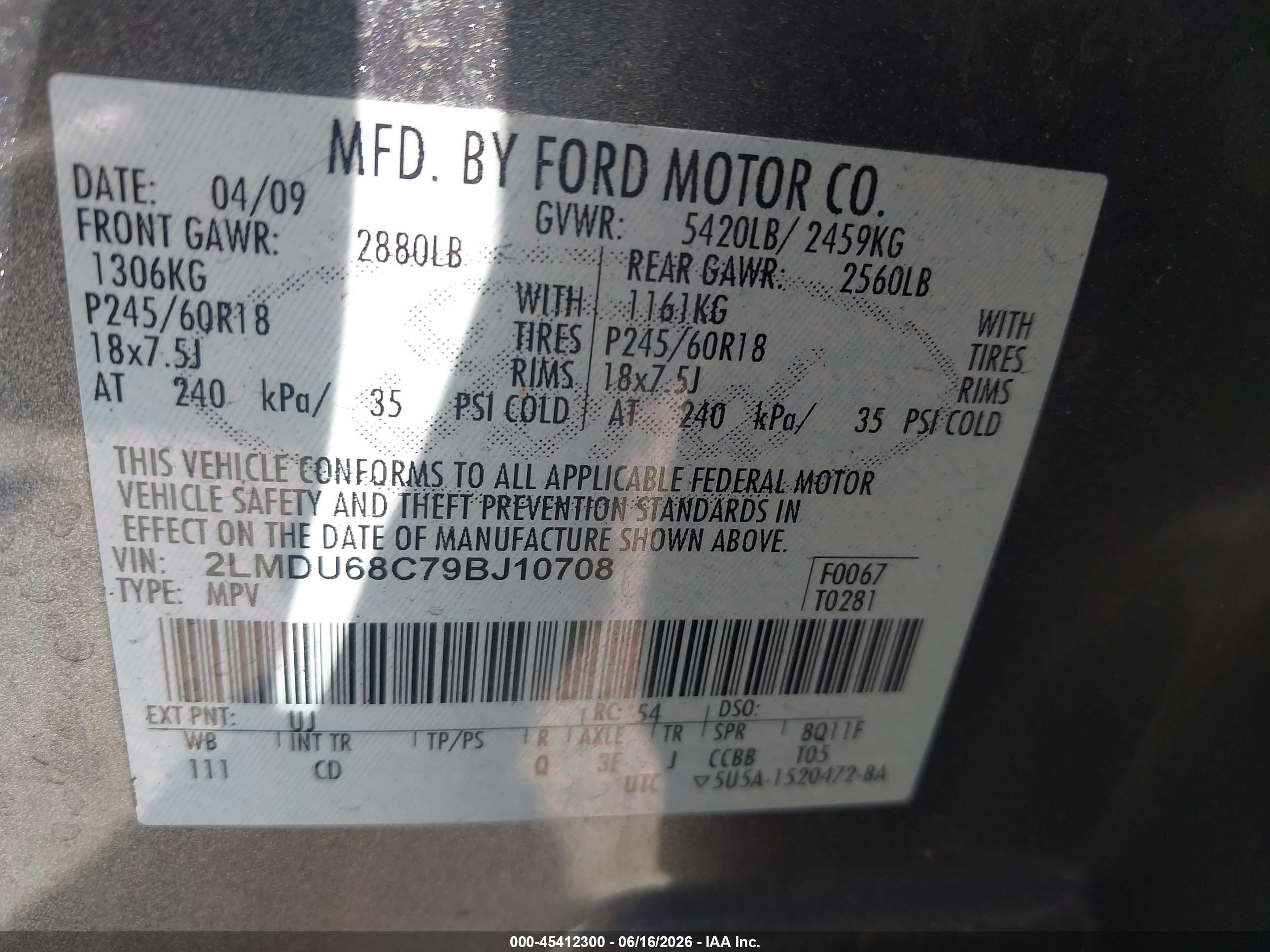 2009 Lincoln Mkx   Gray vin: 2LMDU68C79BJ10708