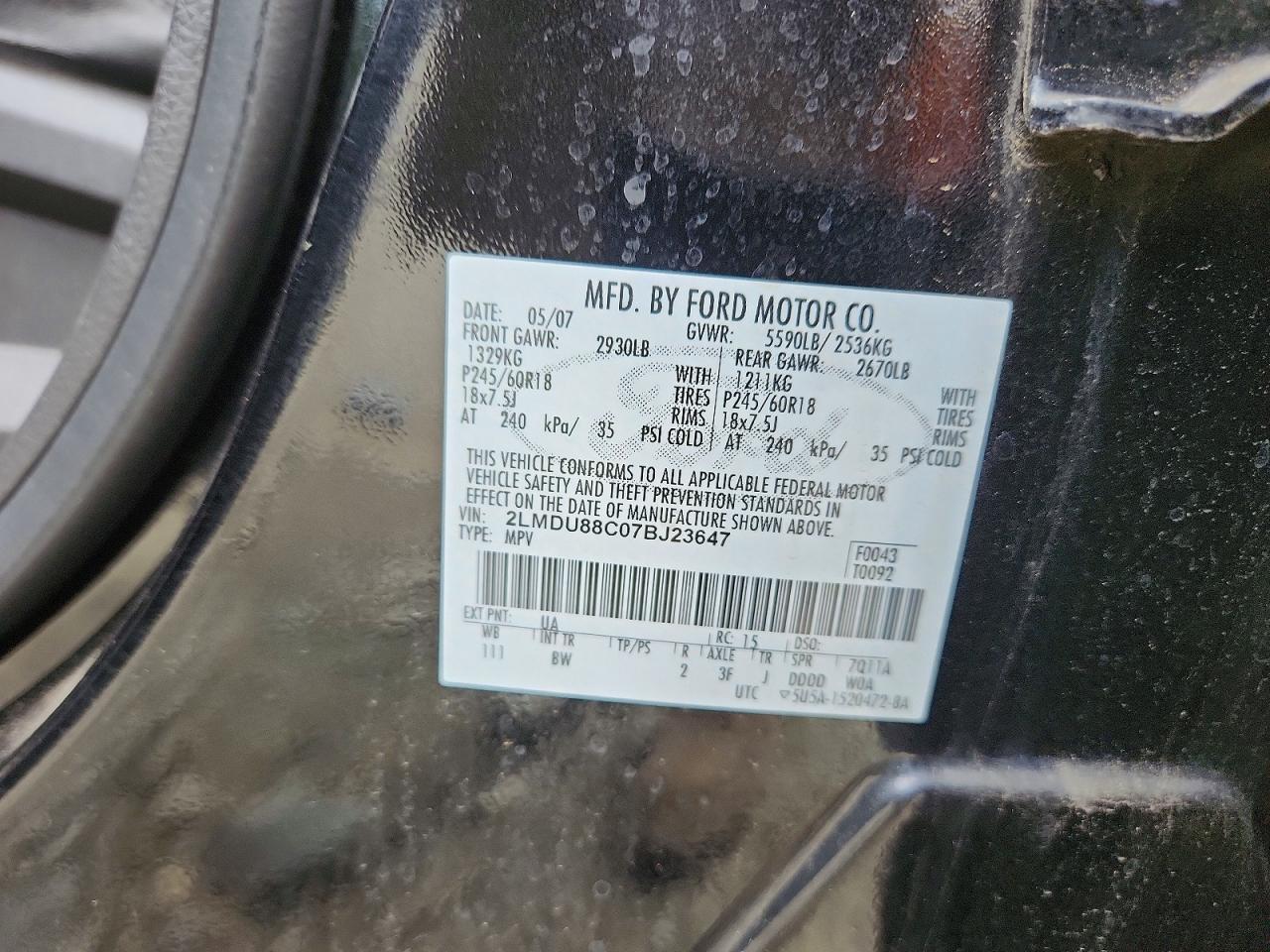 2007 Lincoln Mkx Black vin: 2LMDU88C07BJ23647