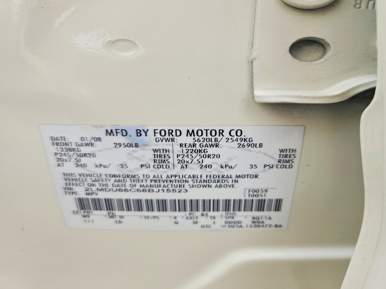 2008 Lincoln Mkx Cream vin: 2LMDU88C68BJ15523