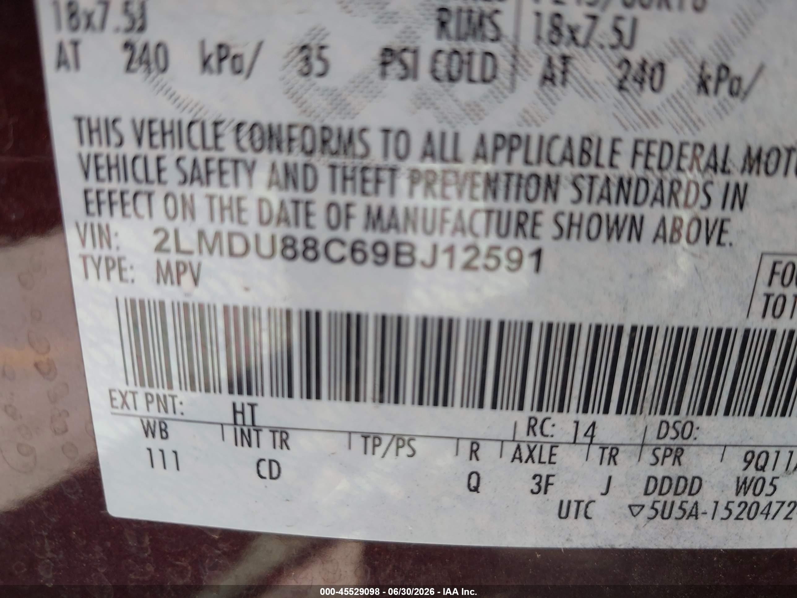 2009 Lincoln Mkx   Maroon vin: 2LMDU88C69BJ12591