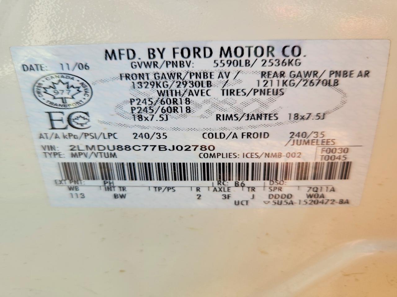2007 Lincoln Mkx Cream vin: 2LMDU88C77BJ02780