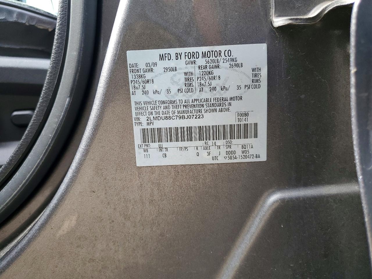 2009 Lincoln Mkx Gray vin: 2LMDU88C79BJ07223