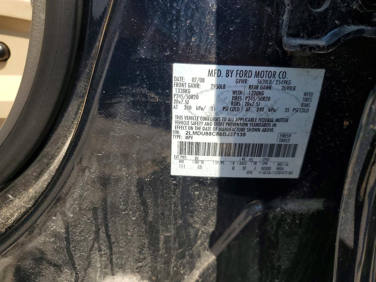 2008 Lincoln Mkx Blue vin: 2LMDU88C88BJ37135