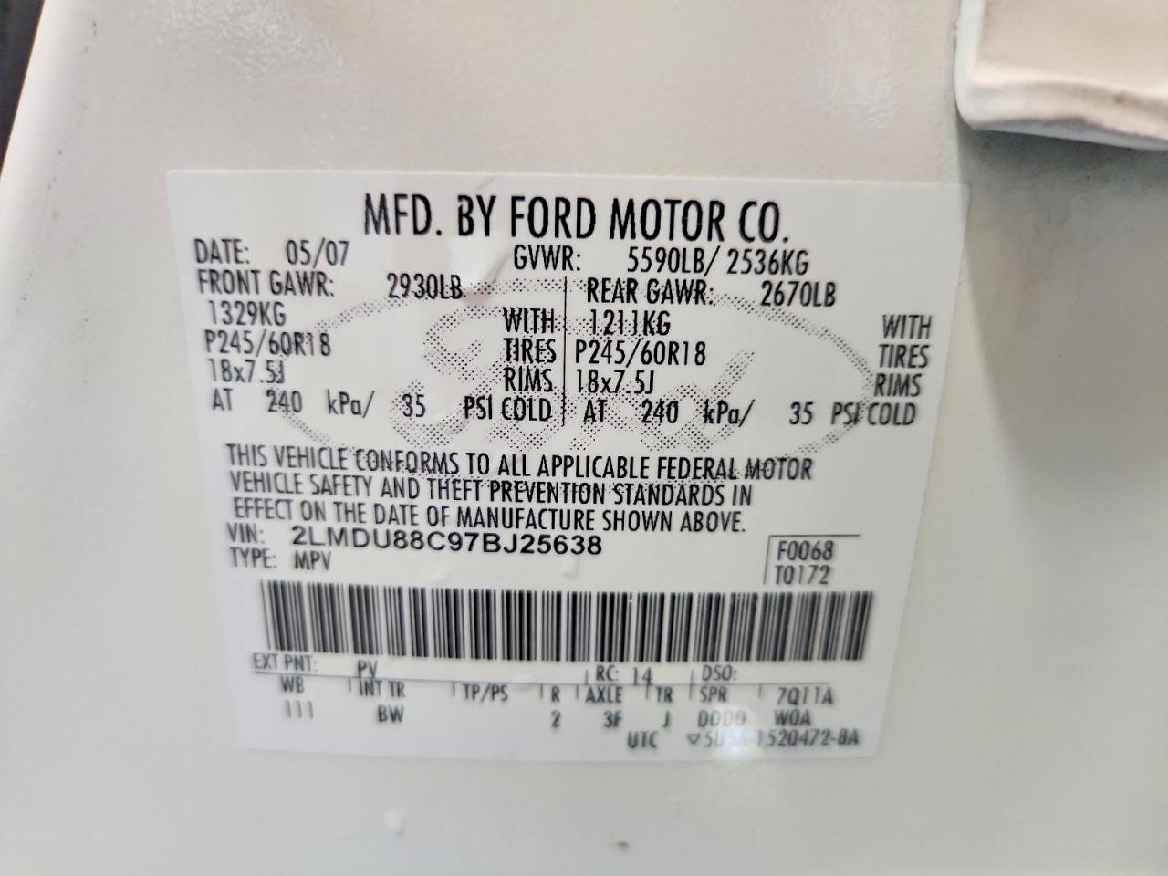 2007 Lincoln Mkx White vin: 2LMDU88C97BJ25638