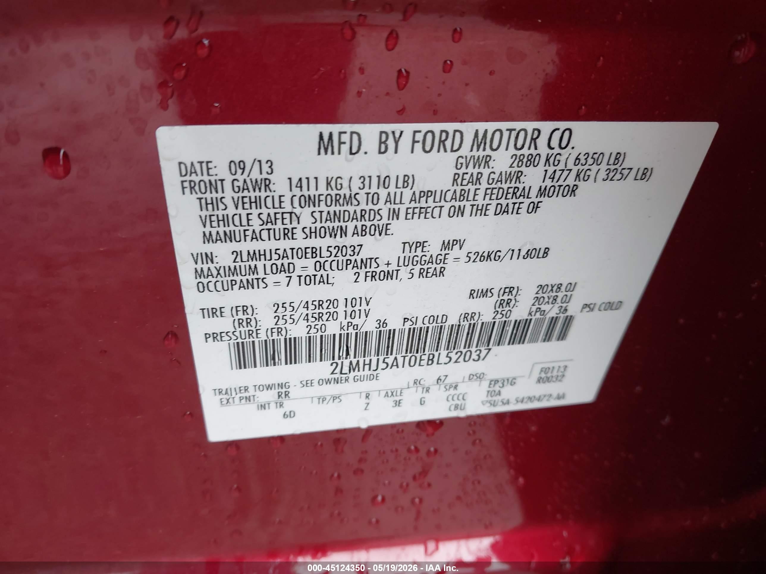 2014 Lincoln Mkt Ecoboost Red vin: 2LMHJ5AT0EBL52037