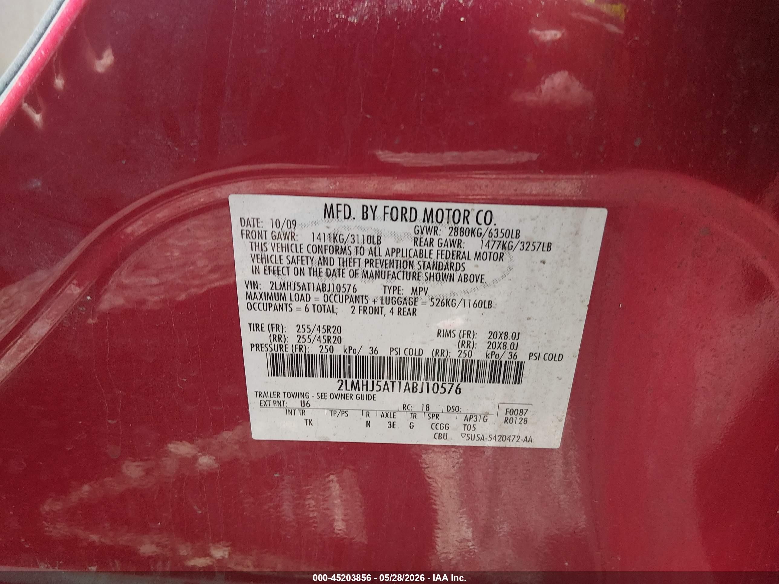 2010 Lincoln Mkt Ecoboost Red vin: 2LMHJ5AT1ABJ10576