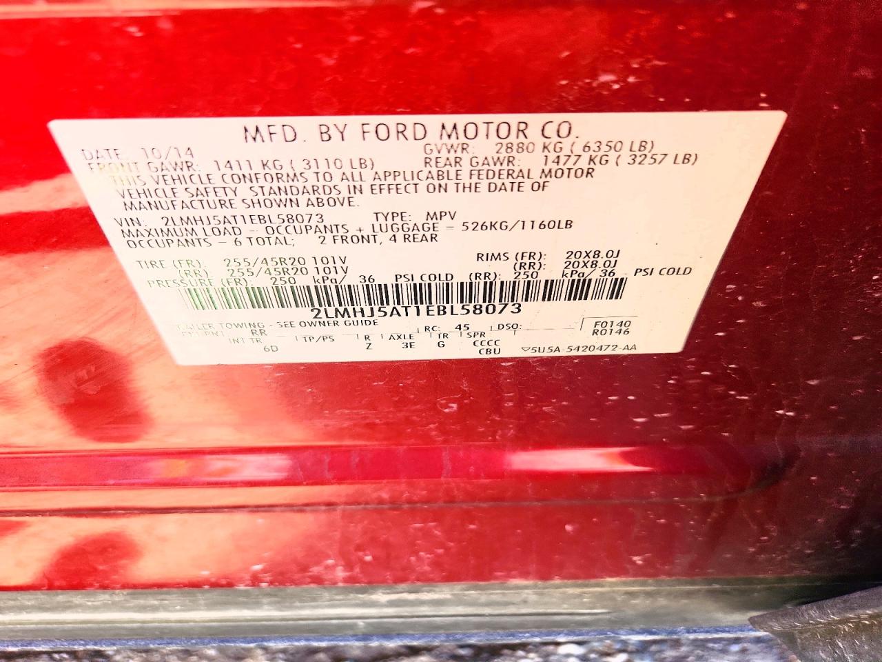 2014 Lincoln Mkt Red vin: 2LMHJ5AT1EBL58073