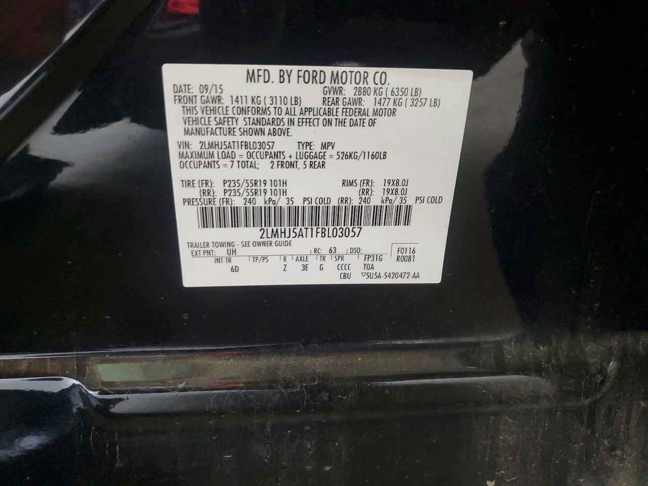 2015 Lincoln Mkt Black vin: 2LMHJ5AT1FBL03057
