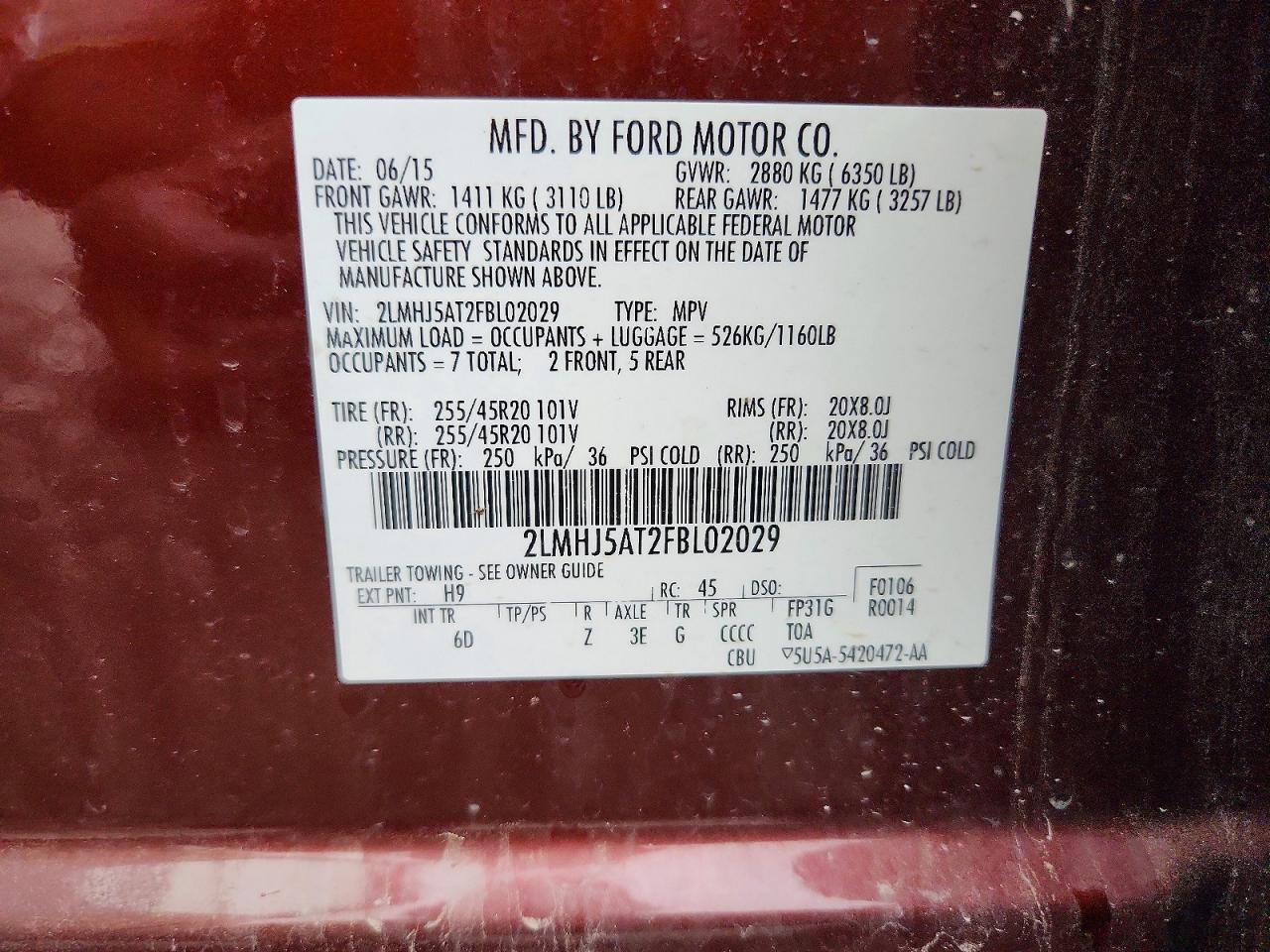 2015 Lincoln Mkt Brown vin: 2LMHJ5AT2FBL02029