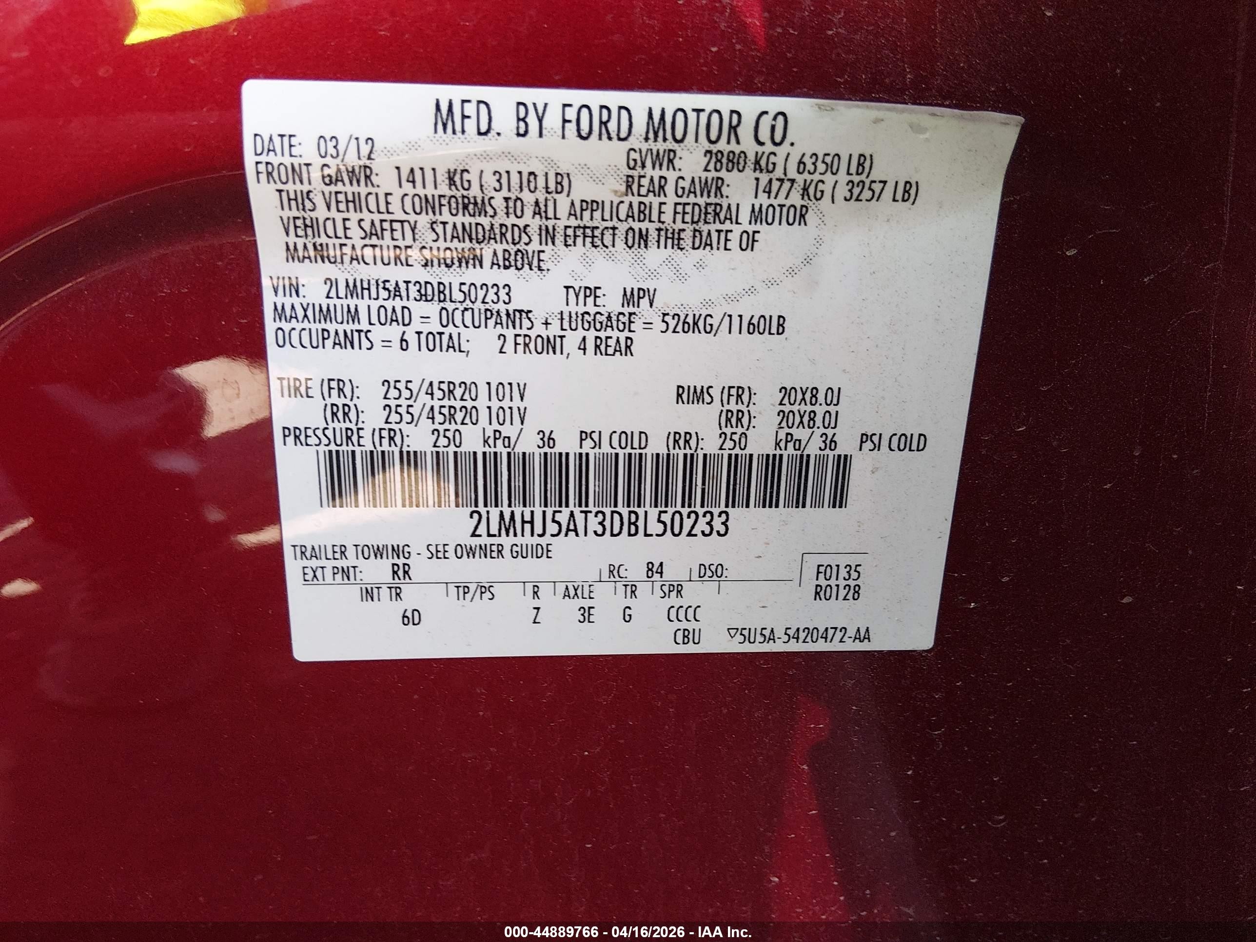 2013 Lincoln Mkt Ecoboost Red vin: 2LMHJ5AT3DBL50233