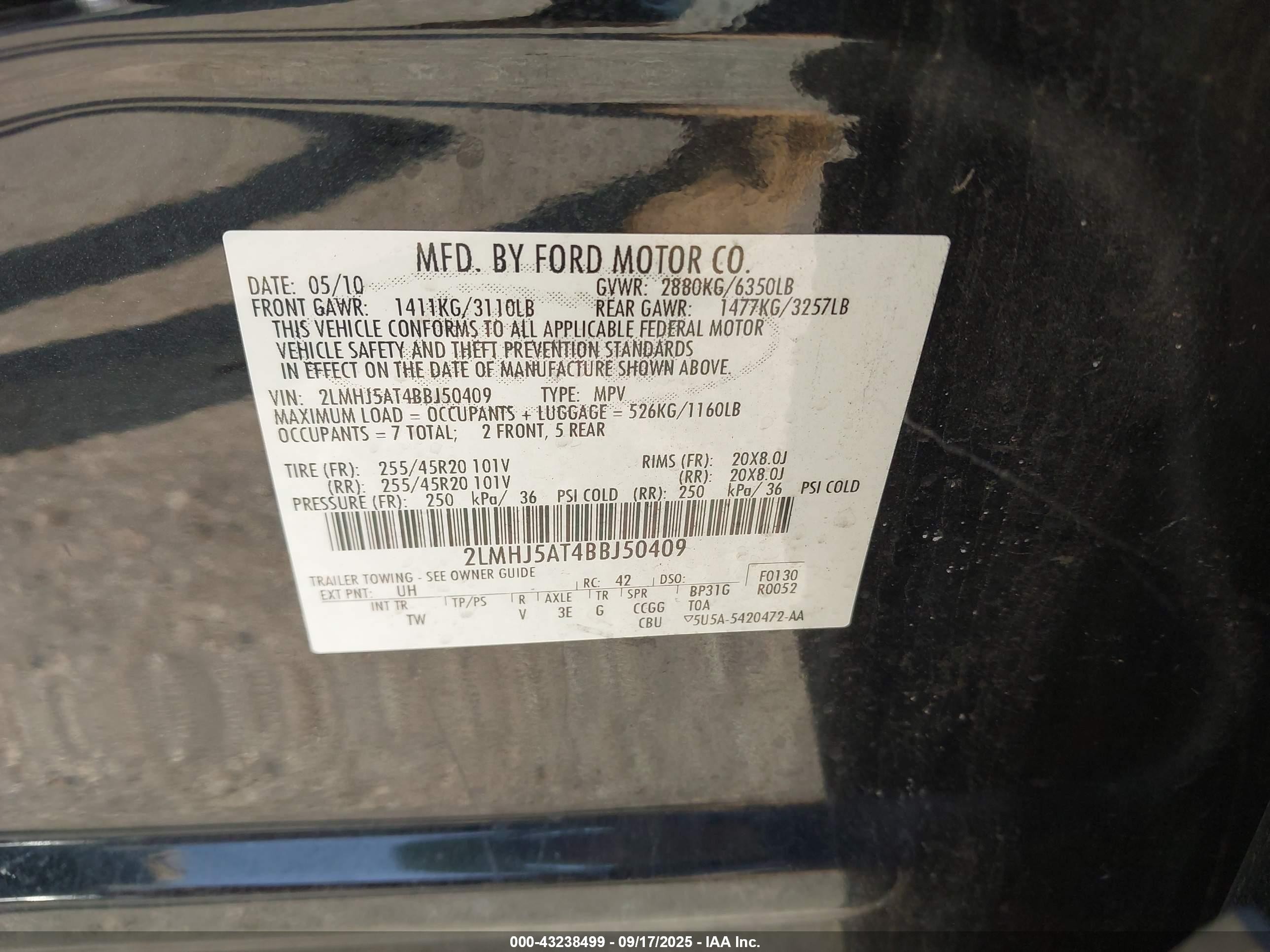 2011 Lincoln Mkt Ecoboost Black vin: 2LMHJ5AT4BBJ50409