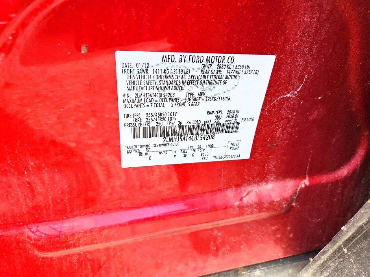 2012 Lincoln Mkt Red vin: 2LMHJ5AT4CBL54208