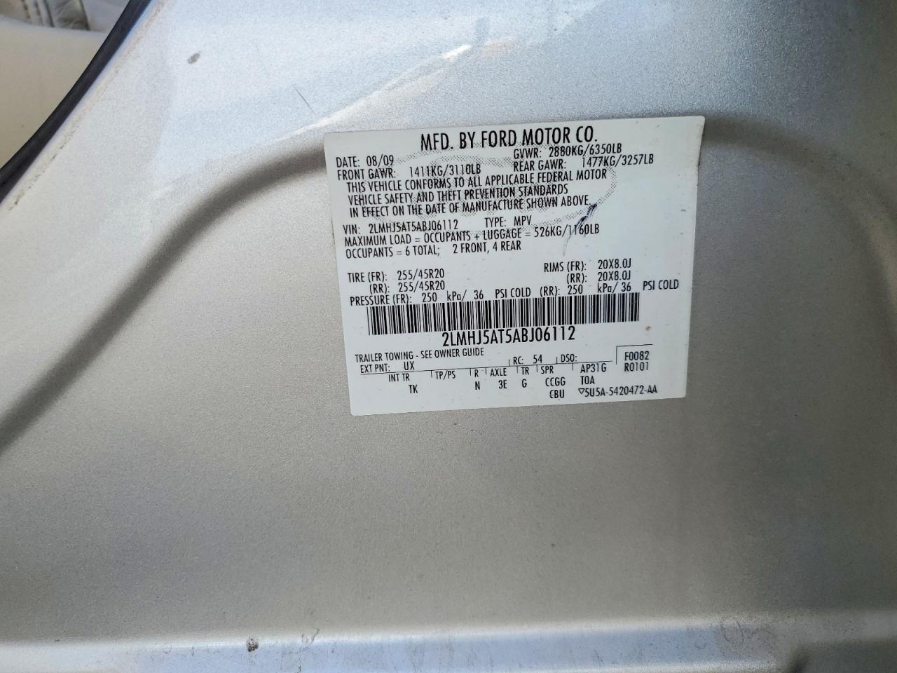 2010 Lincoln Mkt Silver vin: 2LMHJ5AT5ABJ06112