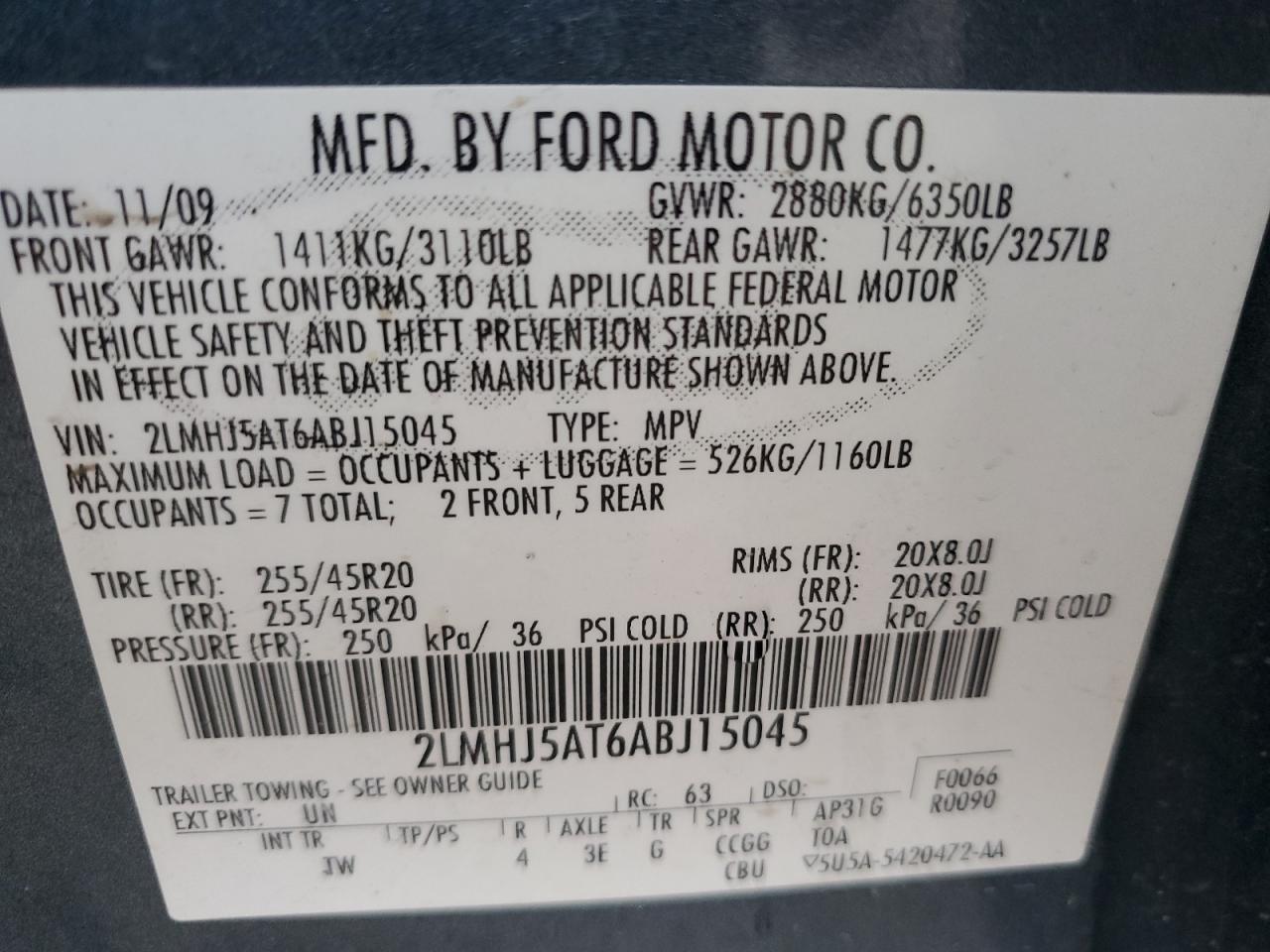 2010 Lincoln Mkt Blue vin: 2LMHJ5AT6ABJ15045