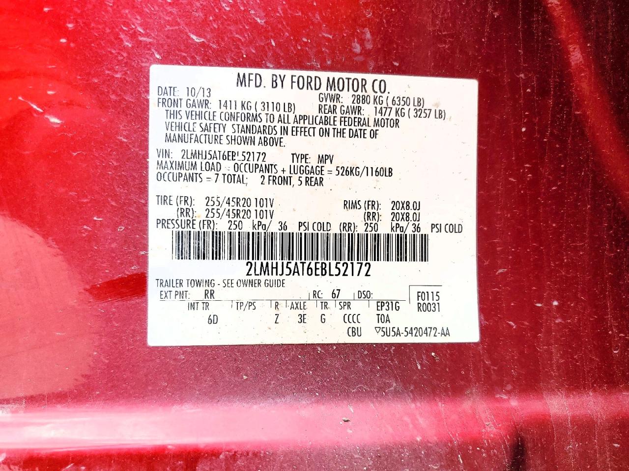 2014 Lincoln Mkt Maroon vin: 2LMHJ5AT6EBL52172