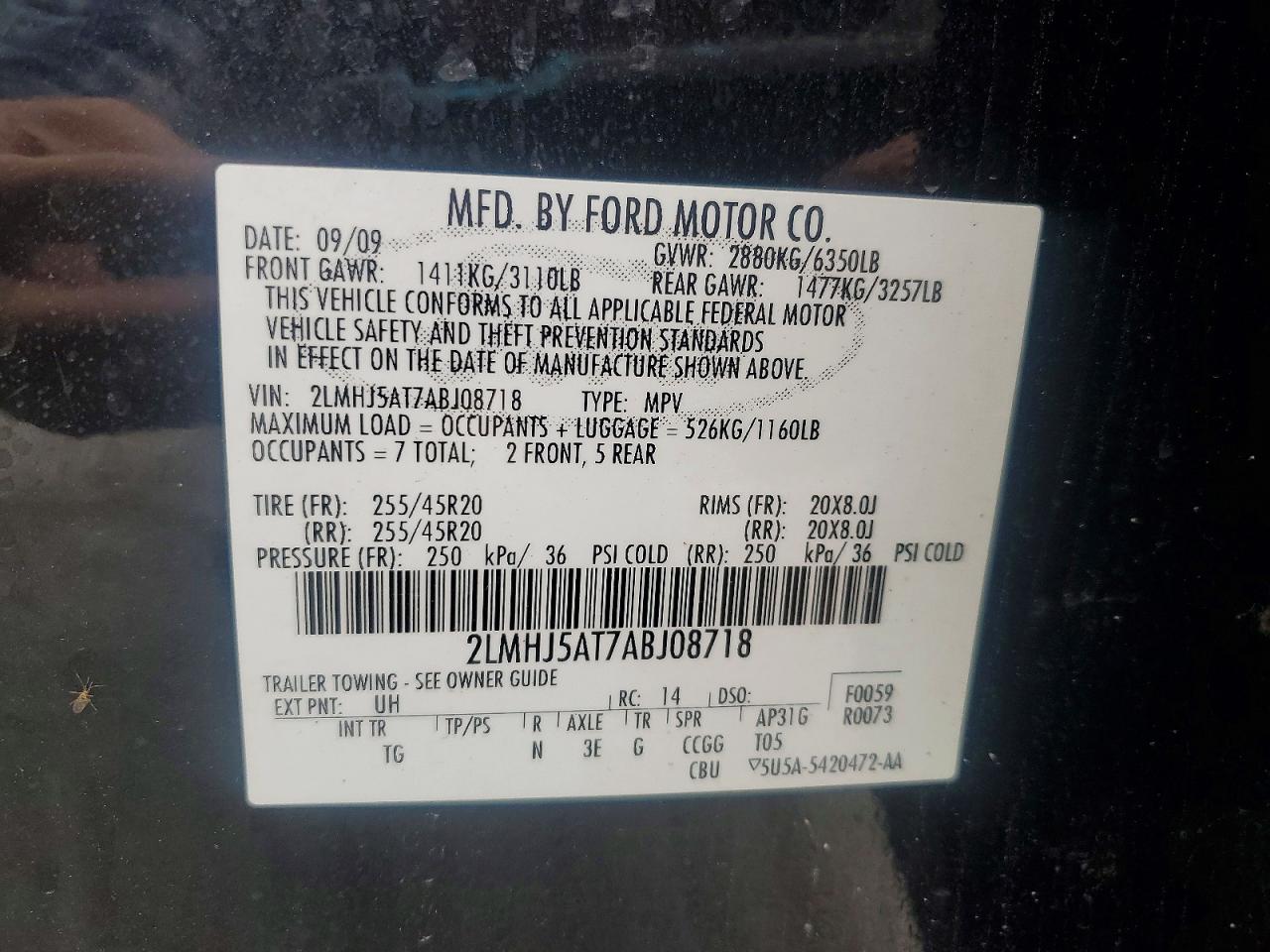 2010 Lincoln Mkt Black vin: 2LMHJ5AT7ABJ08718