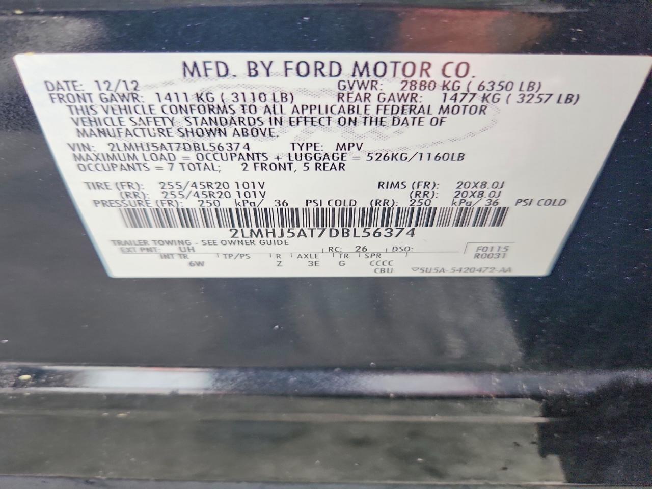 2013 Lincoln Mkt Black vin: 2LMHJ5AT7DBL56374