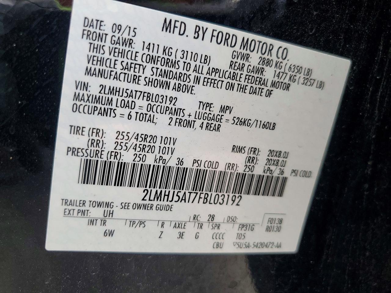 2015 Lincoln Mkt Black vin: 2LMHJ5AT7FBL03192