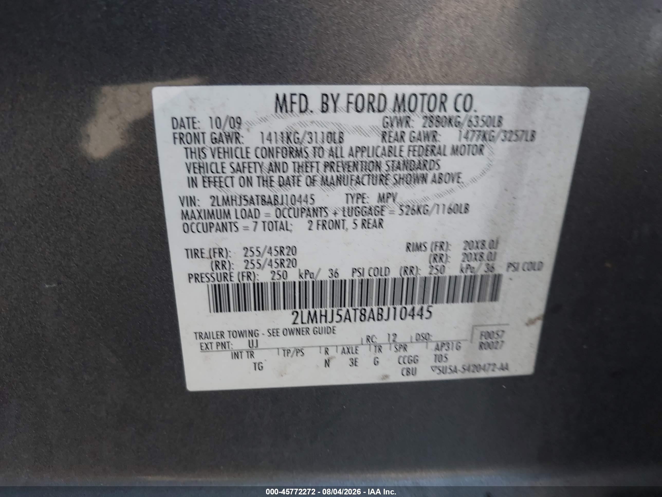 2010 Lincoln Mkt Ecoboost Gray vin: 2LMHJ5AT8ABJ10445