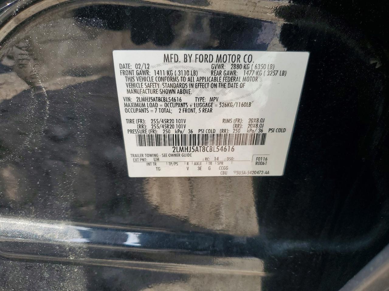2012 Lincoln Mkt Livery Black vin: 2LMHJ5AT8CBL54616