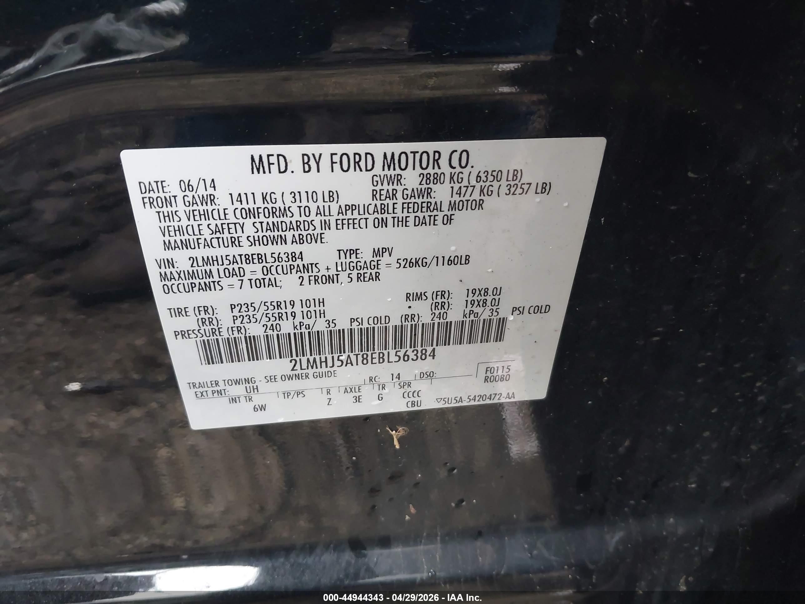 2014 Lincoln Mkt Ecoboost Black vin: 2LMHJ5AT8EBL56384