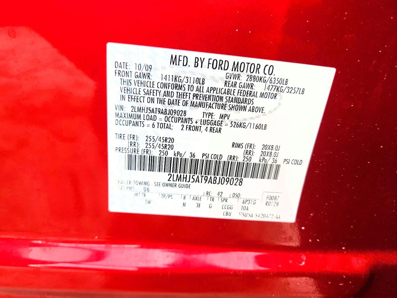 2010 Lincoln Mkt Red vin: 2LMHJ5AT9ABJ09028