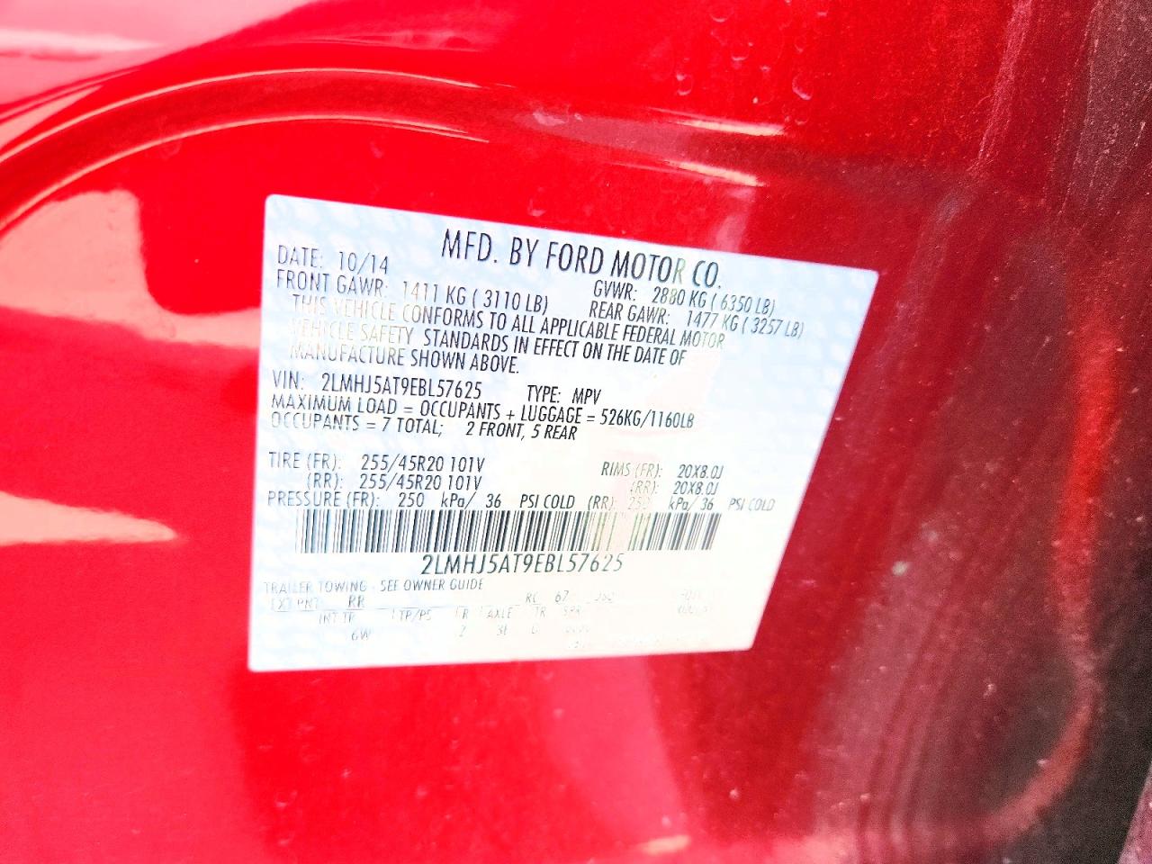 2014 Lincoln Mkt Red vin: 2LMHJ5AT9EBL57625