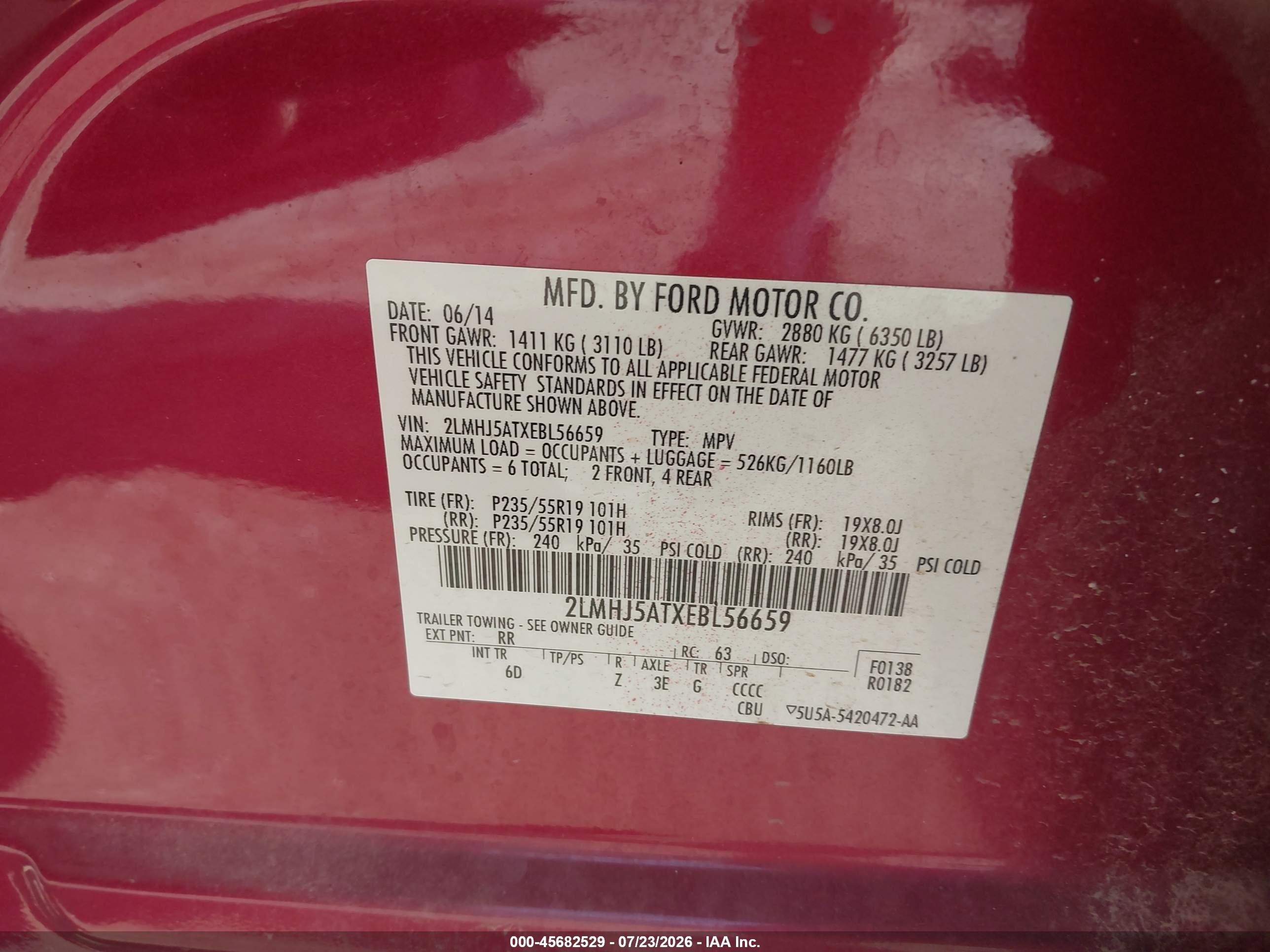 2014 Lincoln Mkt Ecoboost Красный vin: 2LMHJ5ATXEBL56659