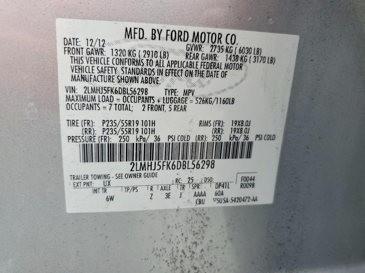 2013 Lincoln Mkt Silver vin: 2LMHJ5FK6DBL56298
