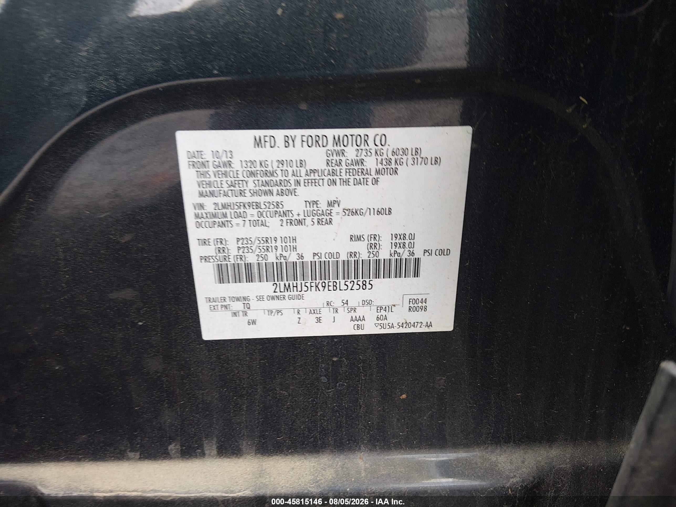 2014 Lincoln Mkt   Black vin: 2LMHJ5FK9EBL52585