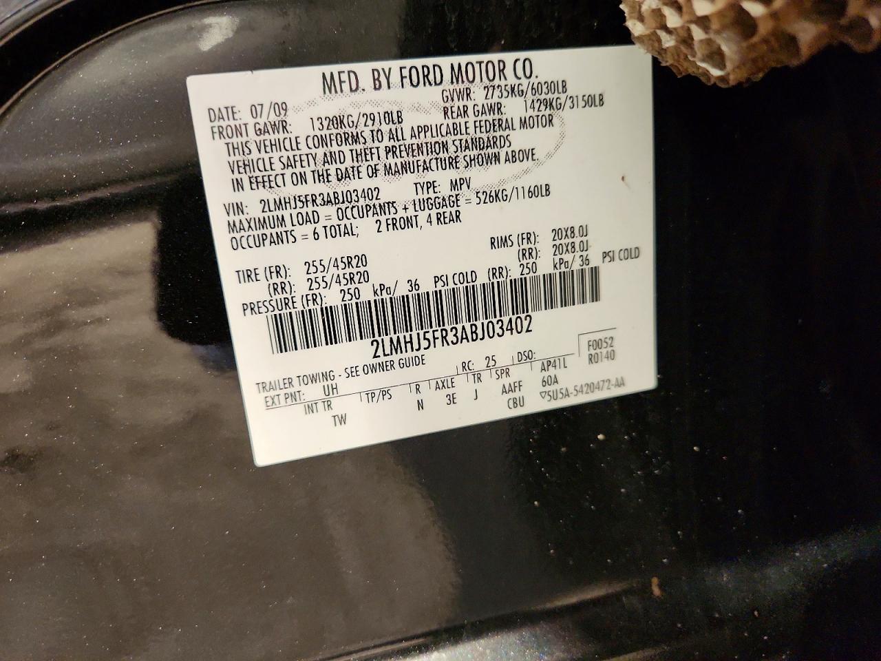 2010 Lincoln Mkt Black vin: 2LMHJ5FR3ABJ03402