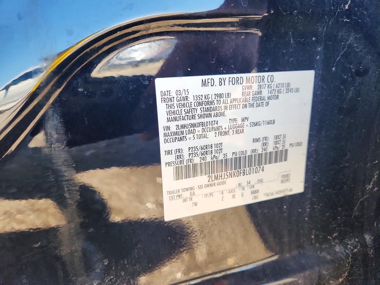 2015 Lincoln Mkt Black vin: 2LMHJ5NK0FBL01074