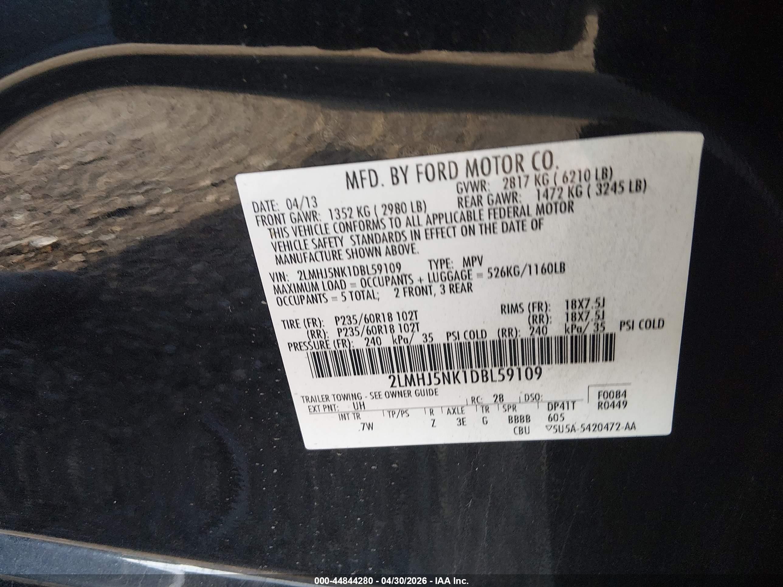 2013 Lincoln Mkt Livery Black vin: 2LMHJ5NK1DBL59109