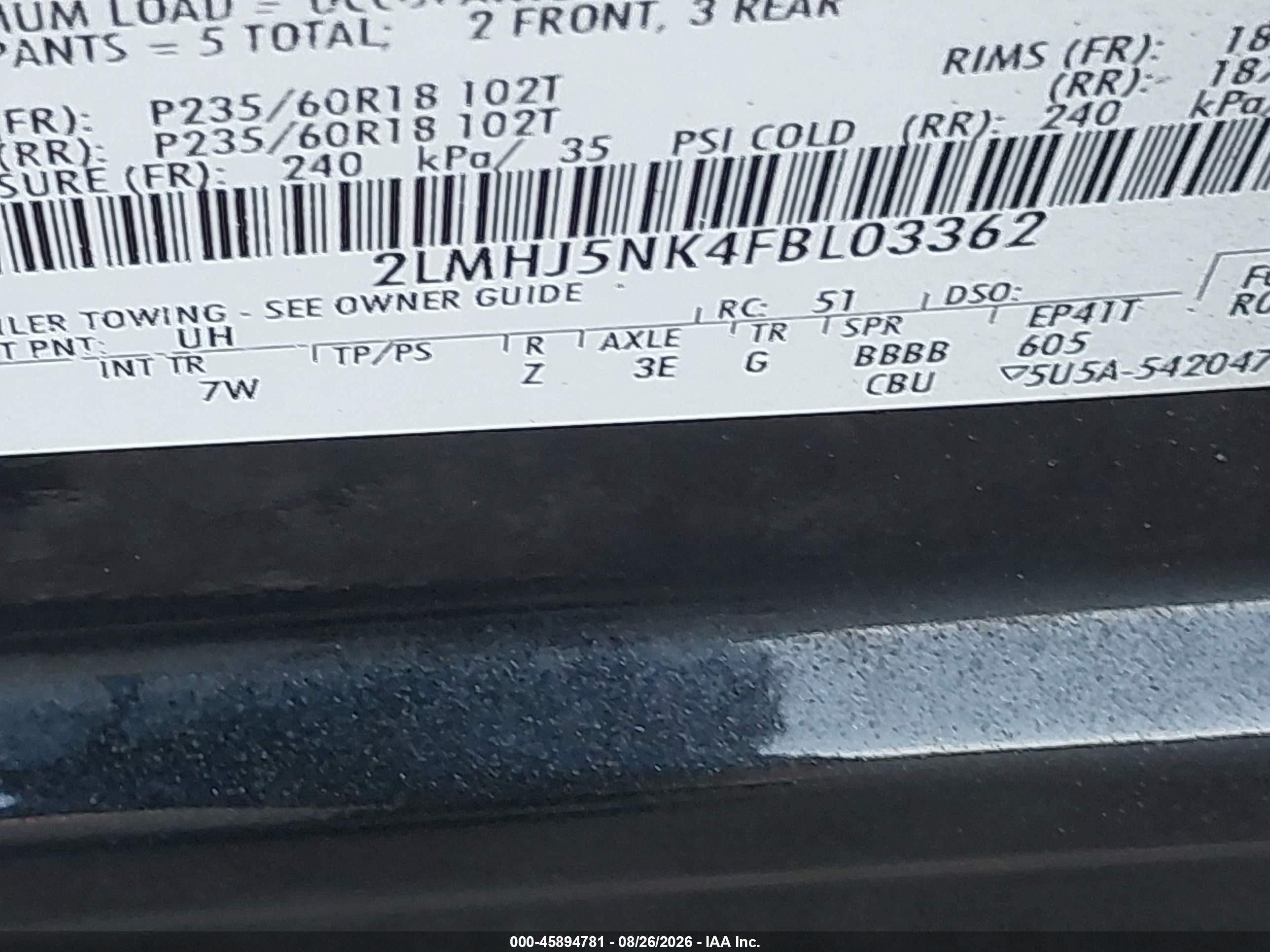 2015 Lincoln Mkt Livery Black vin: 2LMHJ5NK4FBL03362