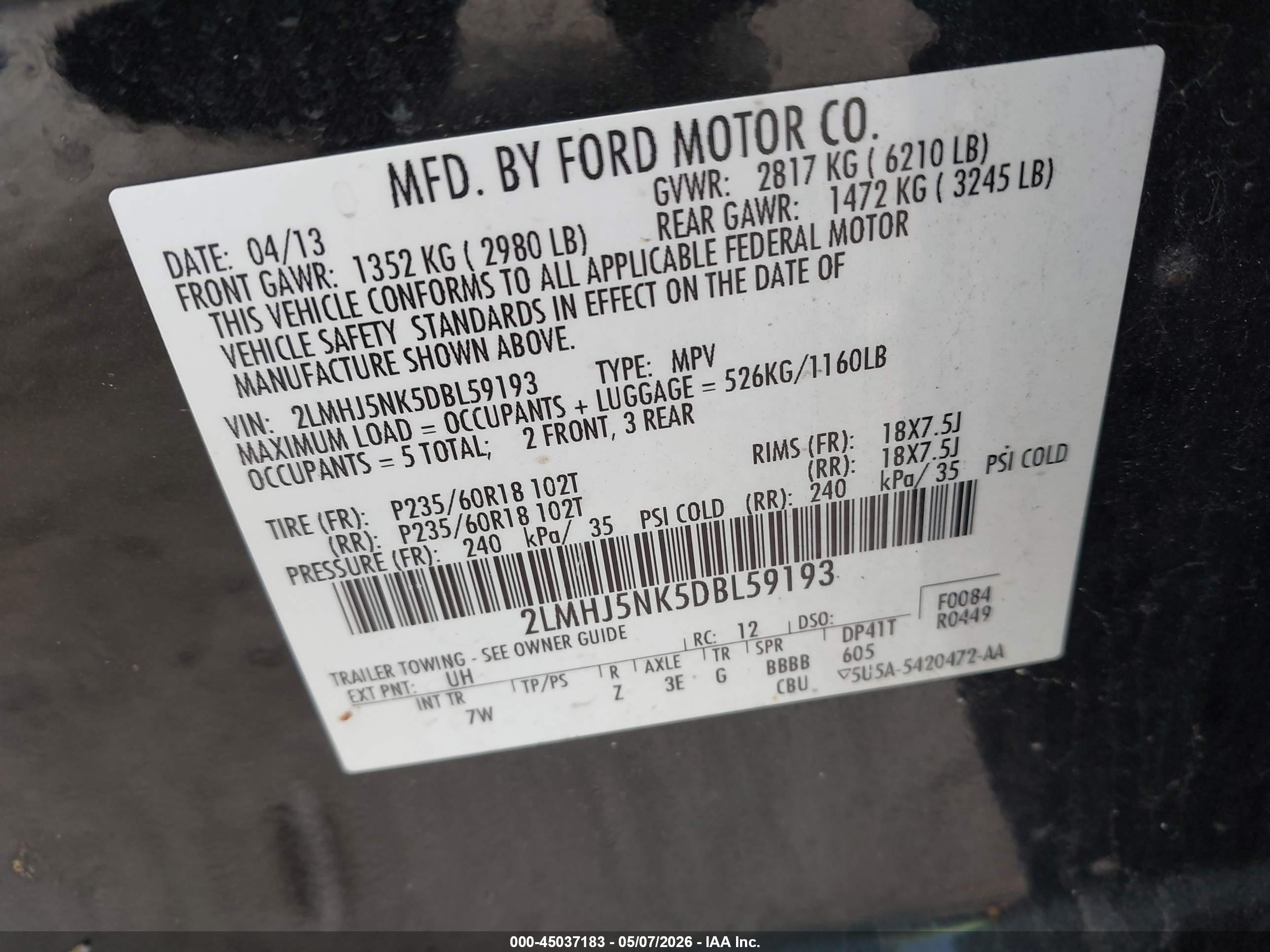 2013 Lincoln Mkt Livery Black vin: 2LMHJ5NK5DBL59193