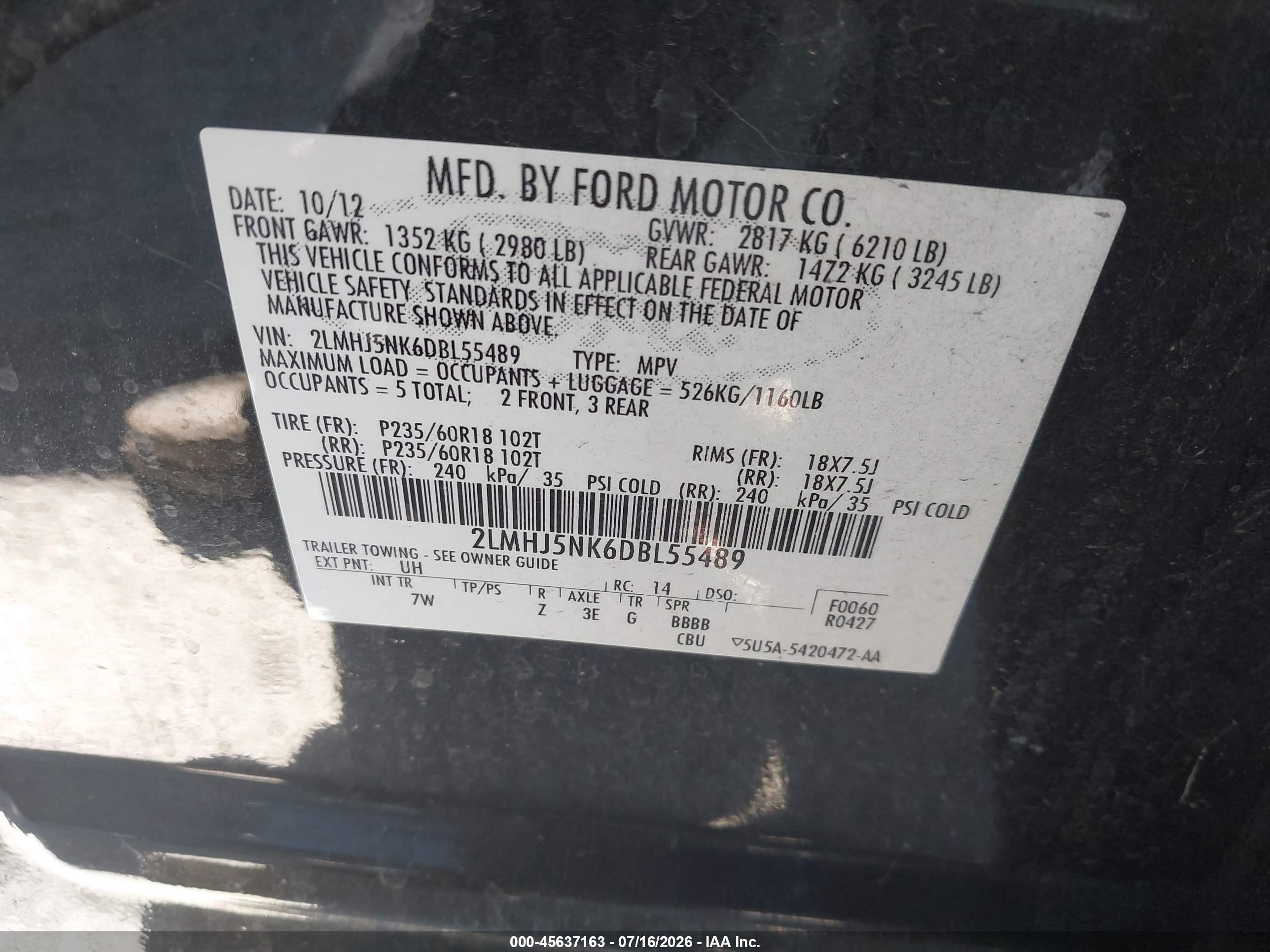 2013 Lincoln Mkt Livery Black vin: 2LMHJ5NK6DBL55489