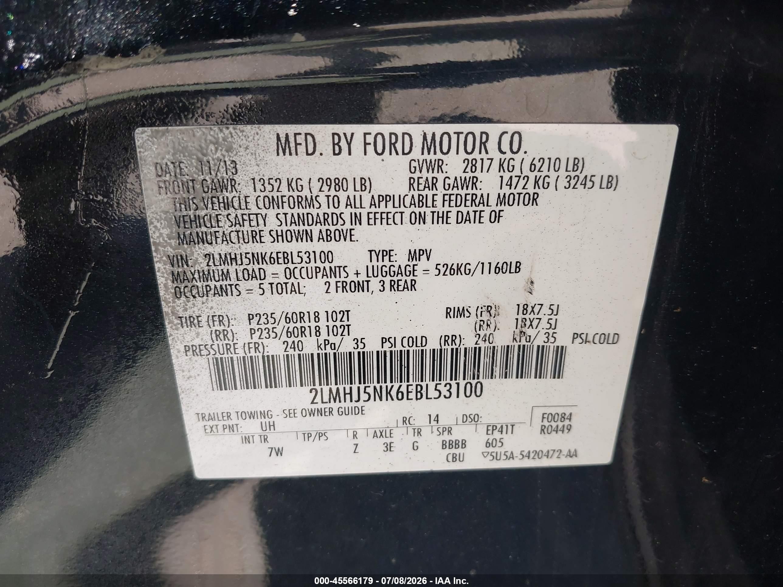2014 Lincoln Mkt Livery Black vin: 2LMHJ5NK6EBL53100