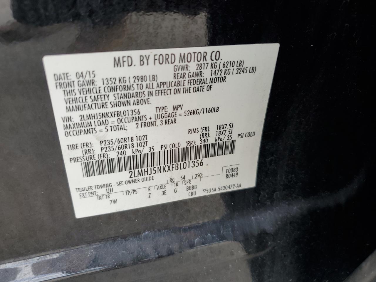 2015 Lincoln Mkt Black vin: 2LMHJ5NKXFBL01356