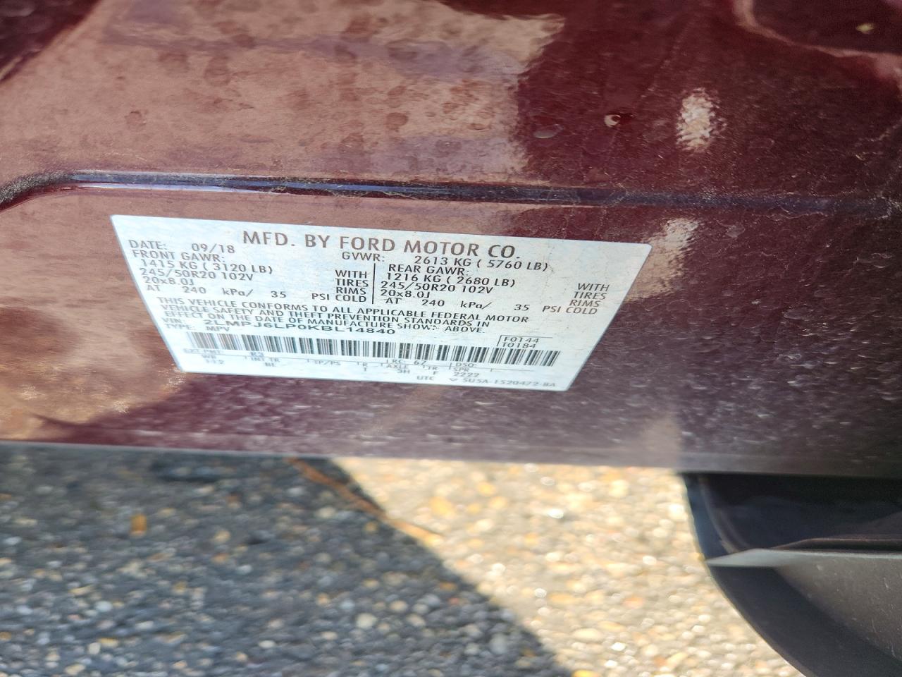 2019 Lincoln Nautilus Reserve Burgundy vin: 2LMPJ6LP0KBL14840
