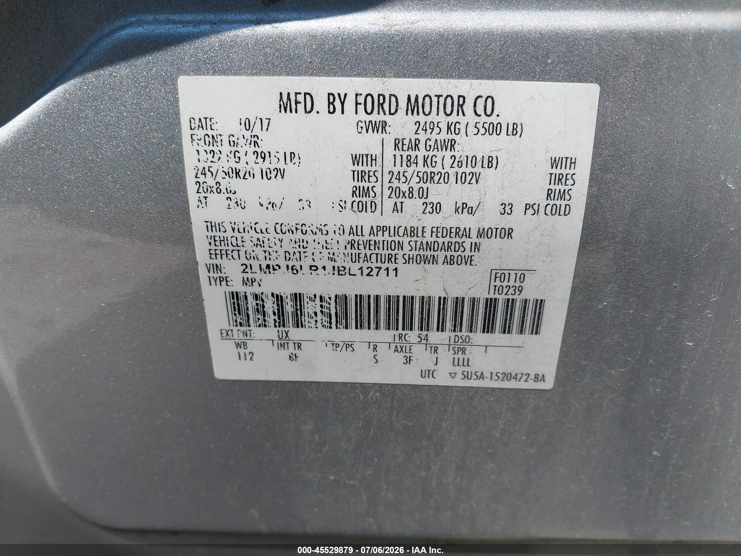 2018 Lincoln Mkx Reserve Silver vin: 2LMPJ6LR1JBL12711