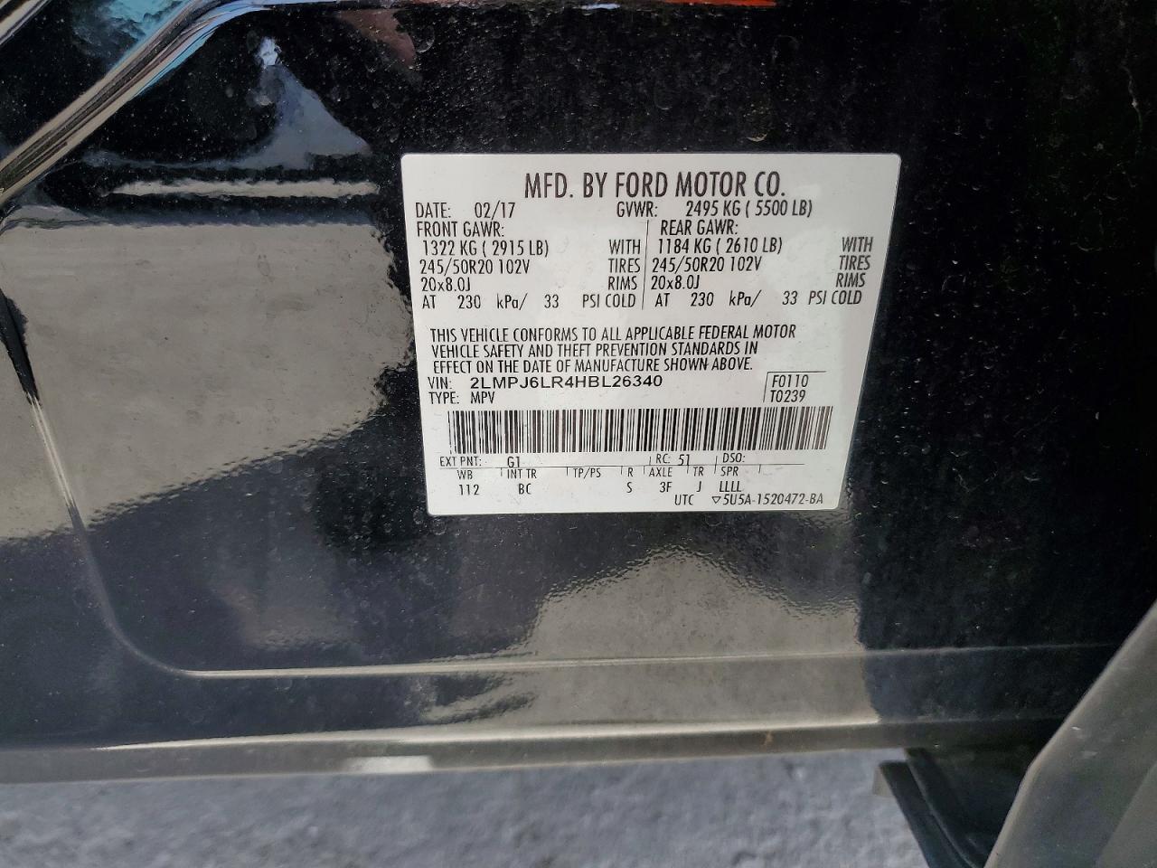 2017 Lincoln Mkx Reserve Black vin: 2LMPJ6LR4HBL26340