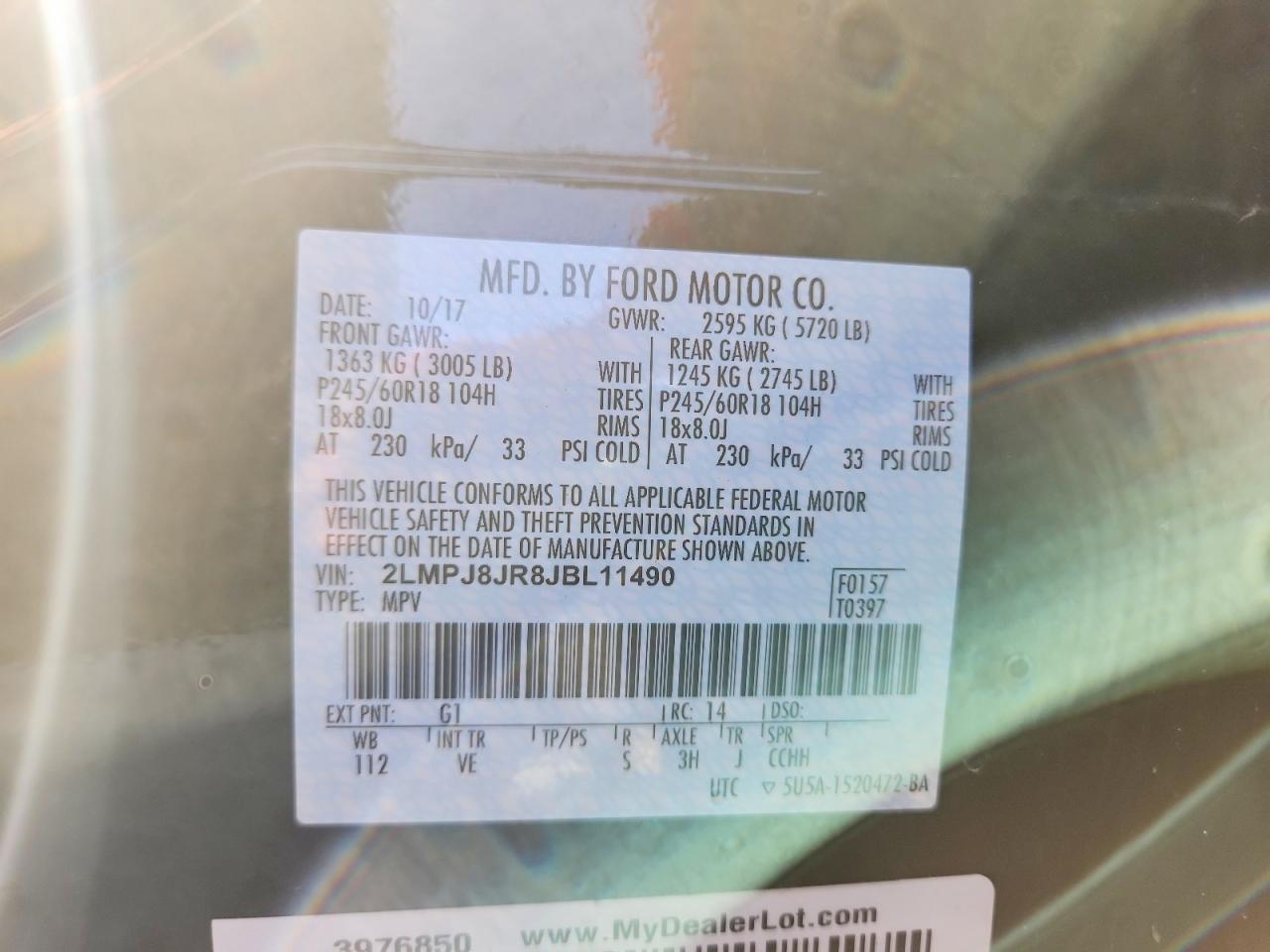 2018 Lincoln Mkx Premiere Black vin: 2LMPJ8JR8JBL11490