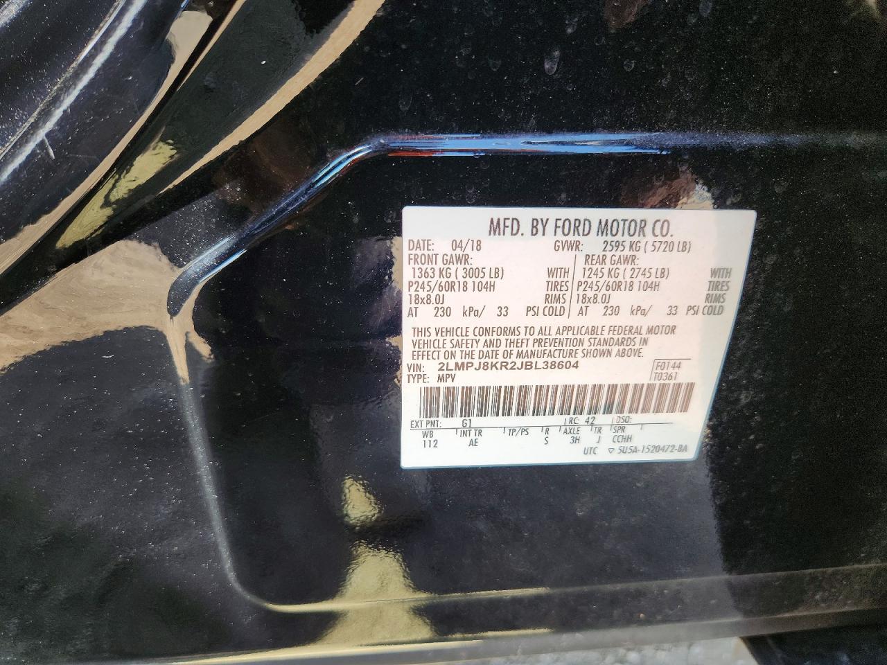 2018 Lincoln Mkx Select Black vin: 2LMPJ8KR2JBL38604