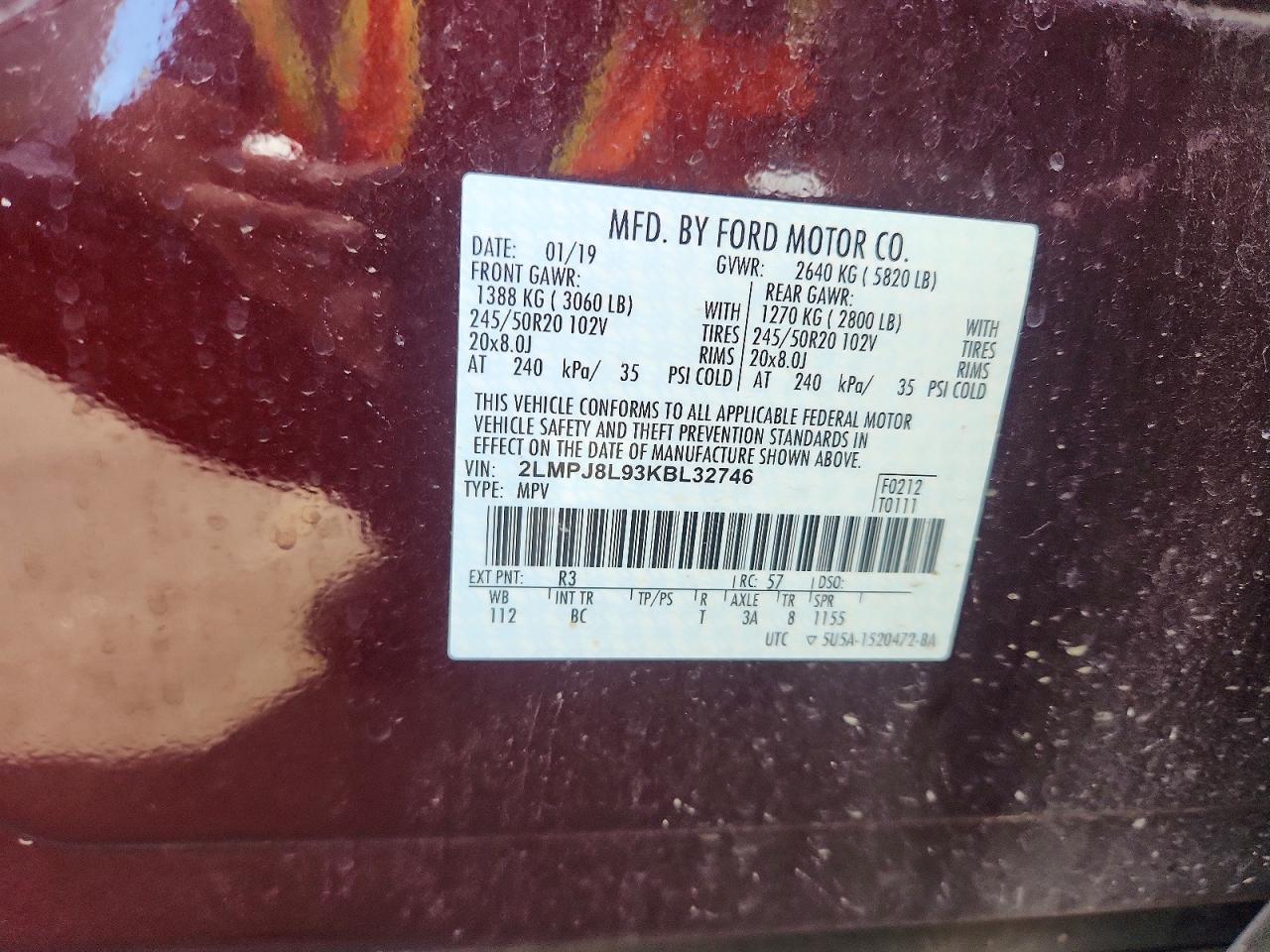 2019 Lincoln Nautilus Reserve Red vin: 2LMPJ8L93KBL32746